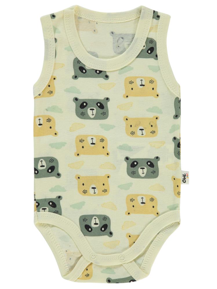 Civil Baby Ayıcık Baskılı 0-3 Yaş Çıtçıtlı Badi - Bej