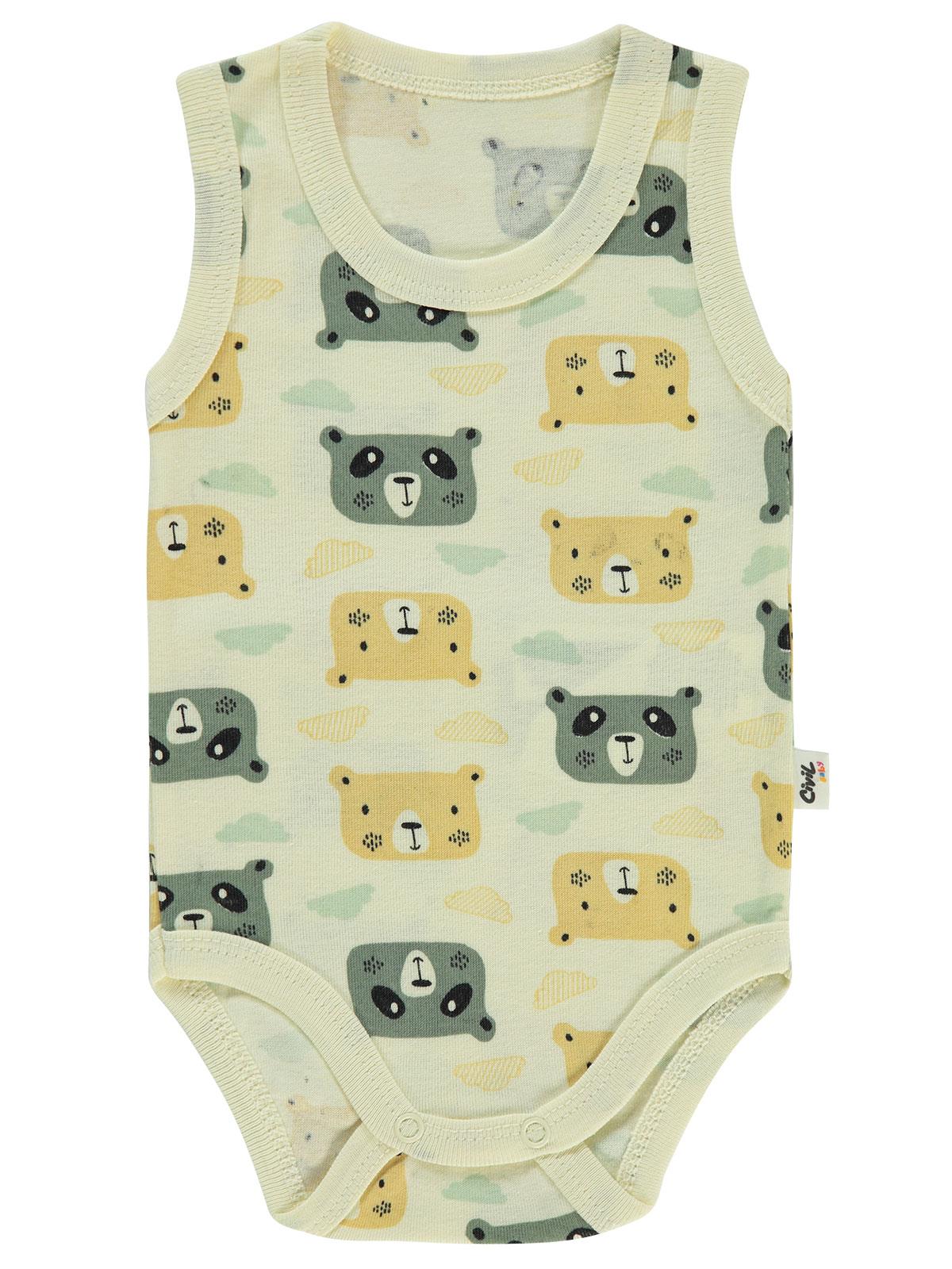 Civil Baby Ayıcık Baskılı 0-3 Yaş Çıtçıtlı Badi - Bej