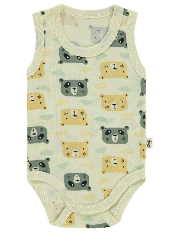 Civil Baby Ayıcık Baskılı 0-3 Yaş Çıtçıtlı Badi - Bej