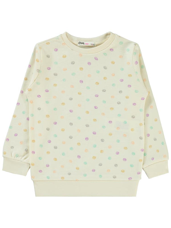 Civil Girls Puan Desenli 2-5 Yaş Sweatshirt - Ekru