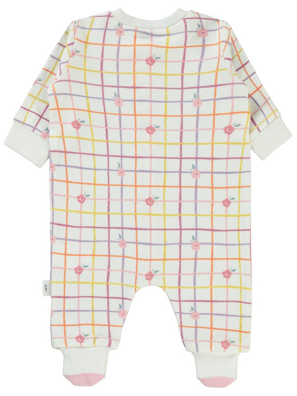 Civil Baby Kareli Çiçek Baskılı 1-6 Ay Tulum - Ekru