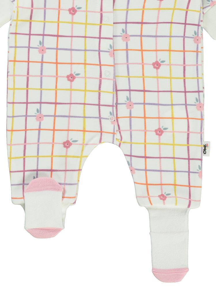 Civil Baby Kareli Çiçek Baskılı 1-6 Ay Tulum - Ekru