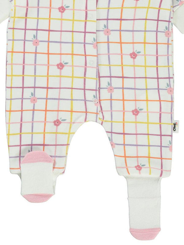 Civil Baby Kareli Çiçek Baskılı 1-6 Ay Tulum - Ekru