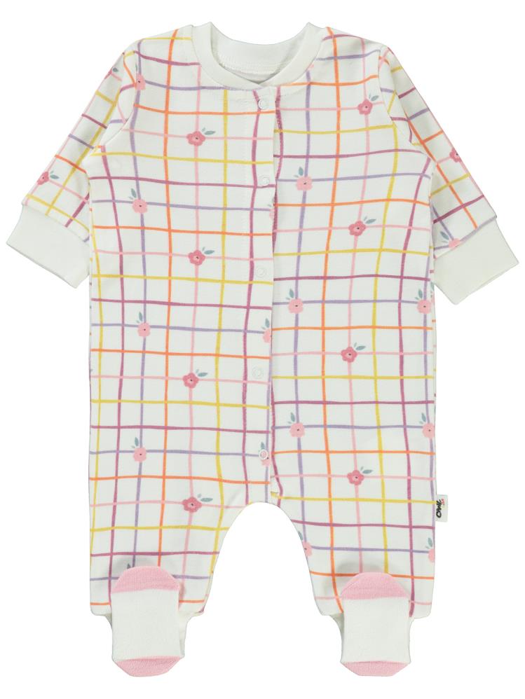 Civil Baby Kareli Çiçek Baskılı 1-6 Ay Tulum - Ekru
