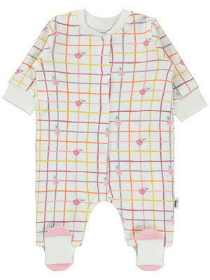 Civil Baby Kareli Çiçek Baskılı 1-6 Ay Tulum - Ekru