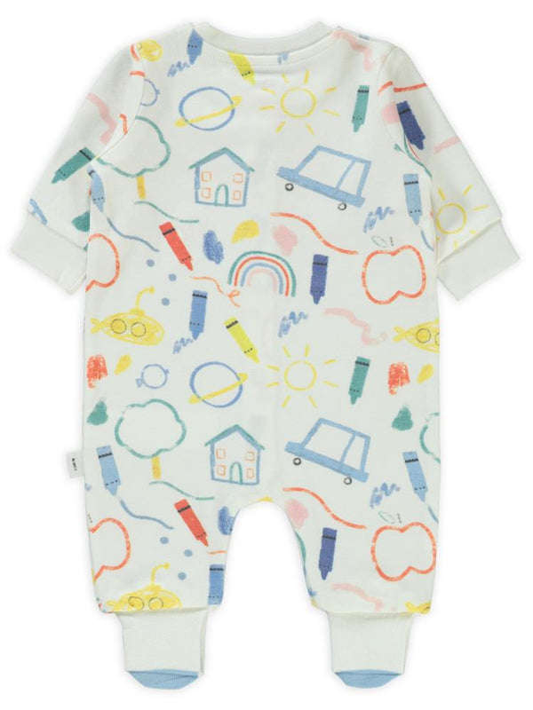 Civil Baby Renkli Ev Baskılı 1-6 Ay Tulum - Ekru