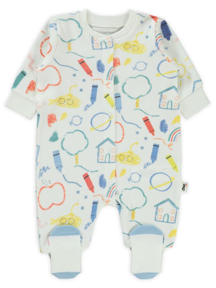Civil Baby Renkli Ev Baskılı 1-6 Ay Tulum - Ekru