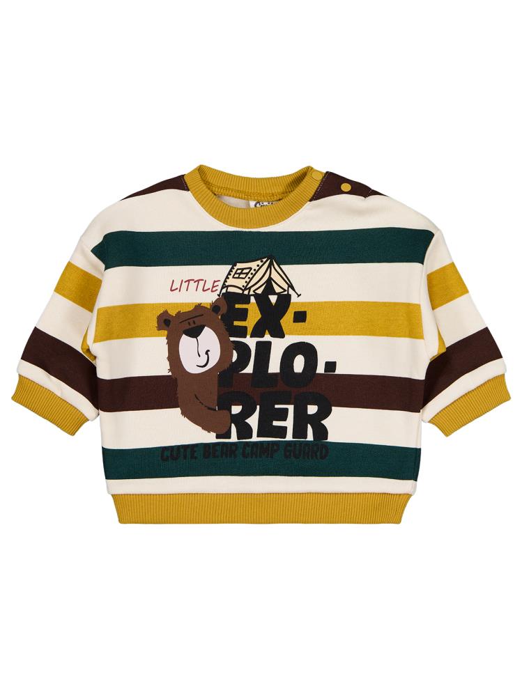 Civil Baby Ayıcık Baskılı Çizgili 6-18 Ay Sweatshirt - Hardal