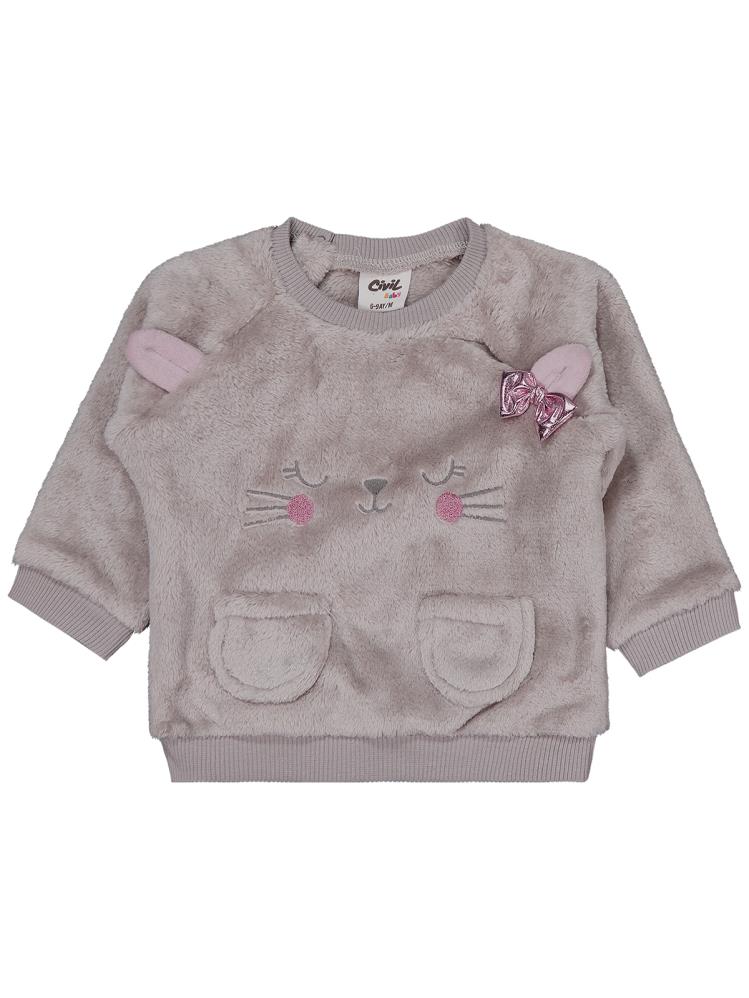 Civil Baby Cep Detaylı Meow Nakışlı 6-18 Ay Takım - Gri