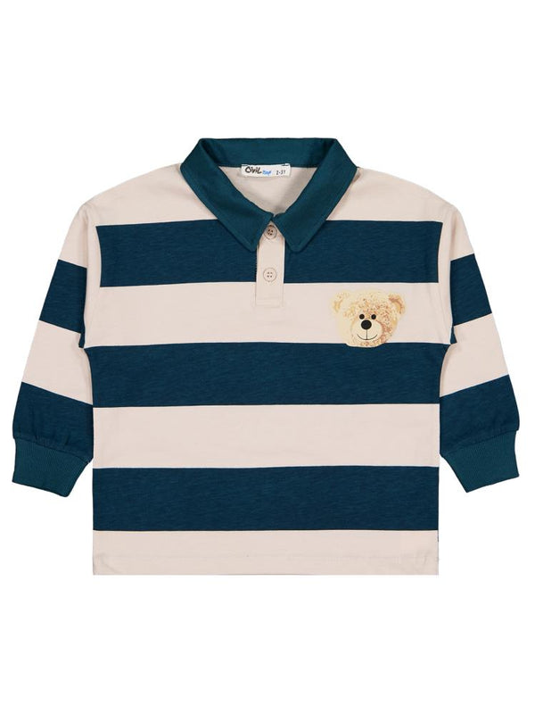 Civil Boys Ayı Baskılı Çizgi Empirmeli 2-5 Yaş Sweatshirt - Bej