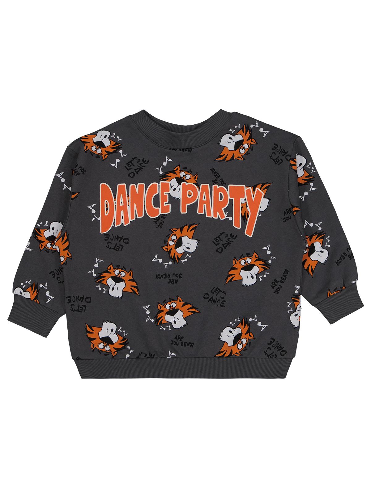 Civil Erkek Çocuk Dance Party Empirme Baskılı Sweatshirt | 2 İp | Okul Kreş ve Günlük Kullanım - Gri