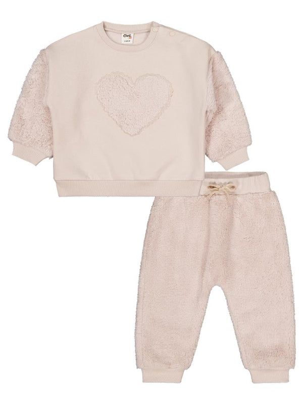 Civil Baby Kalp Nakışlı 6-18 Ay Takım - Bej