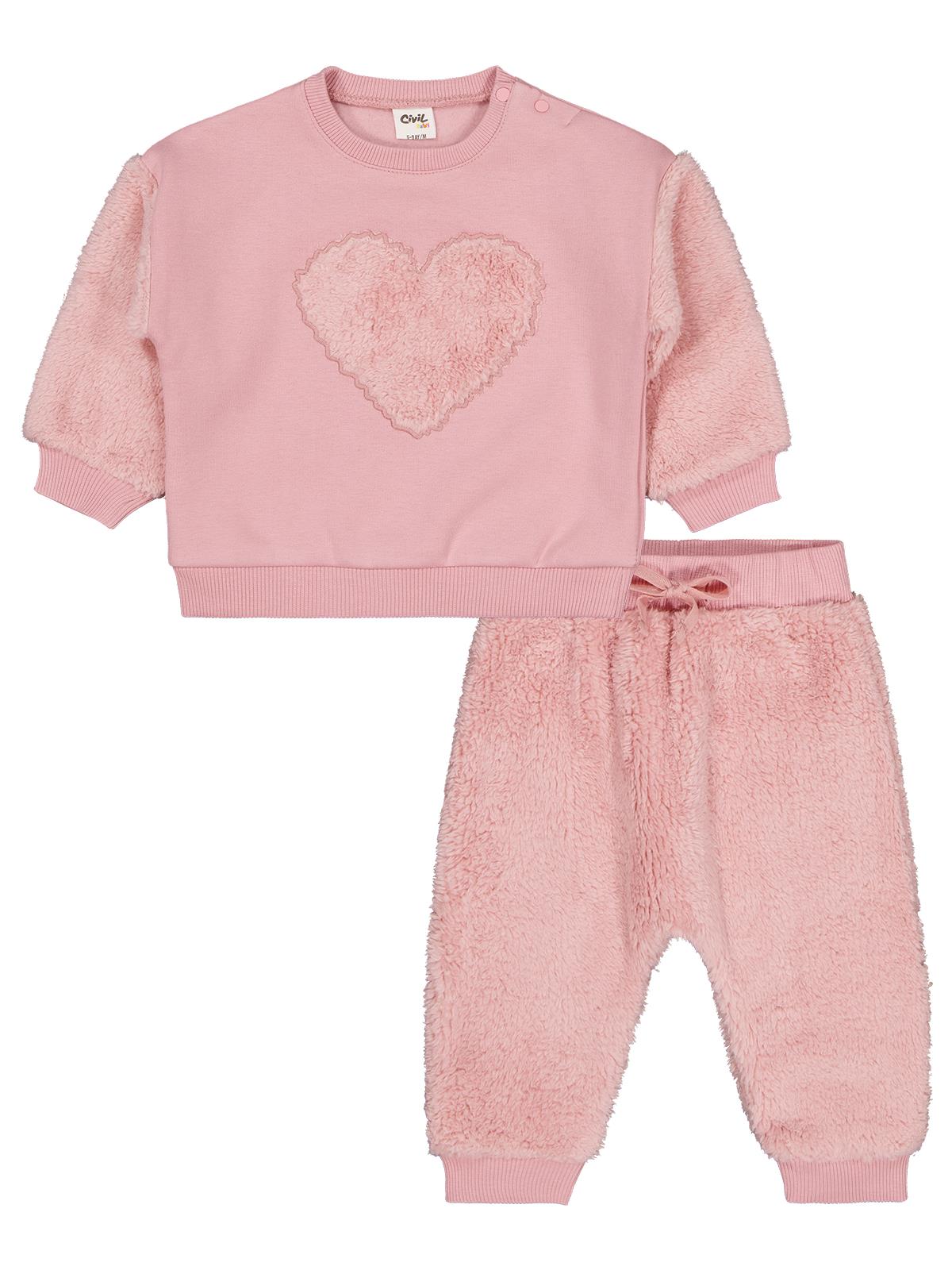 Civil Baby Kalp Nakışlı 6-18 Ay Takım - Pembe