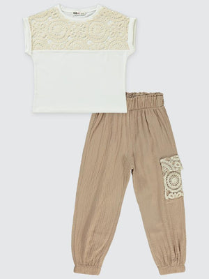 Civil Girls Dantelli Jogger 6-9 Yaş Takım - Kahverengi