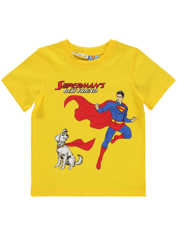 Süperman Best Frıend Baskılı 2-5 Yaş Tişört - Sarı