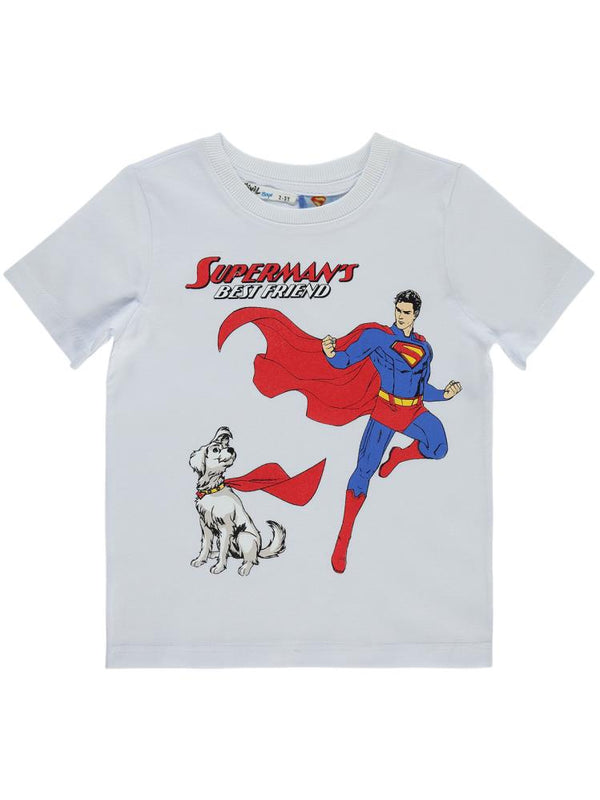 Süperman Best Frıend Baskılı 2-5 Yaş Tişört - Beyaz