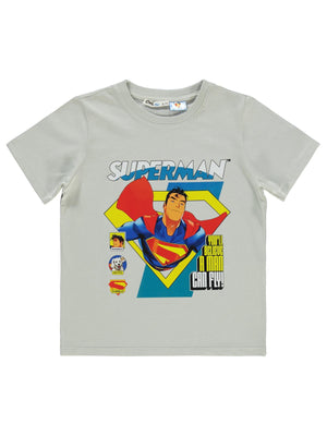 Süperman Can Fly Baskılı 6-9 Yaş Tişört - Gri