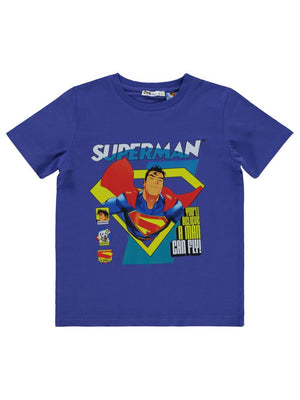 Süperman Can Fly Baskılı 6-9 Yaş Tişört - Mavi