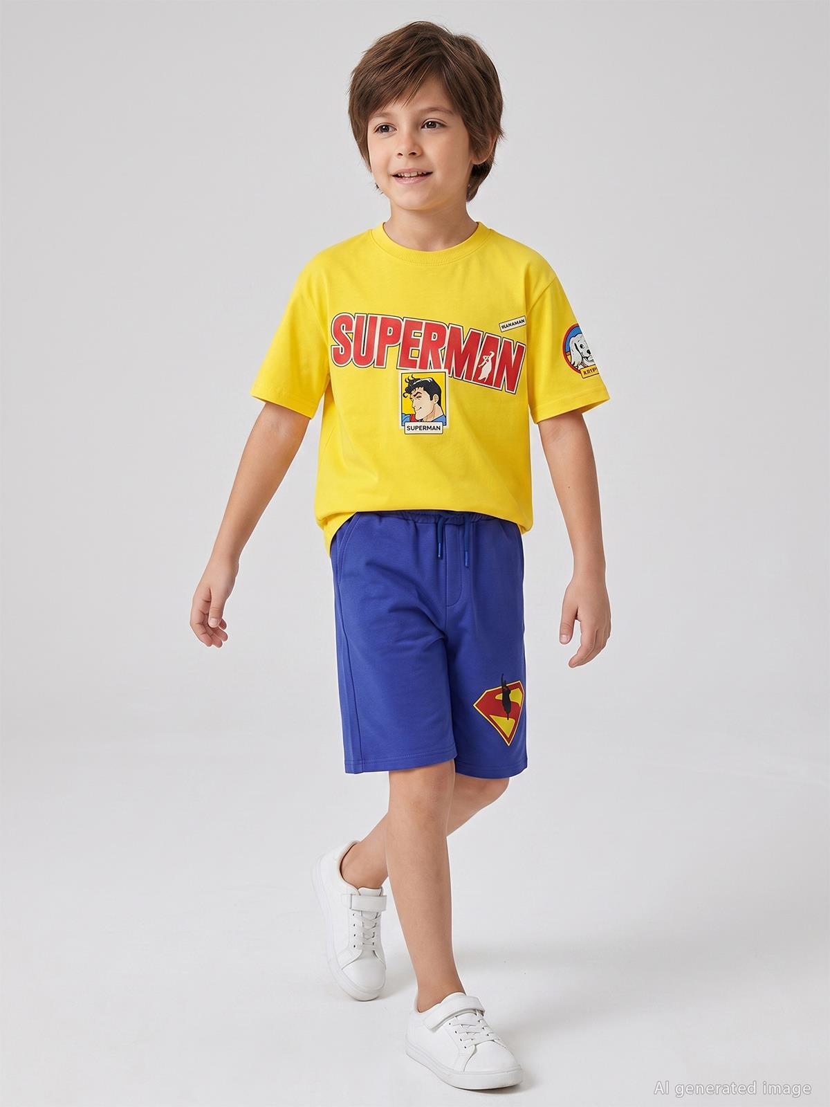 Süperman Logolu 10-13 Yaş Kapri - Mavi