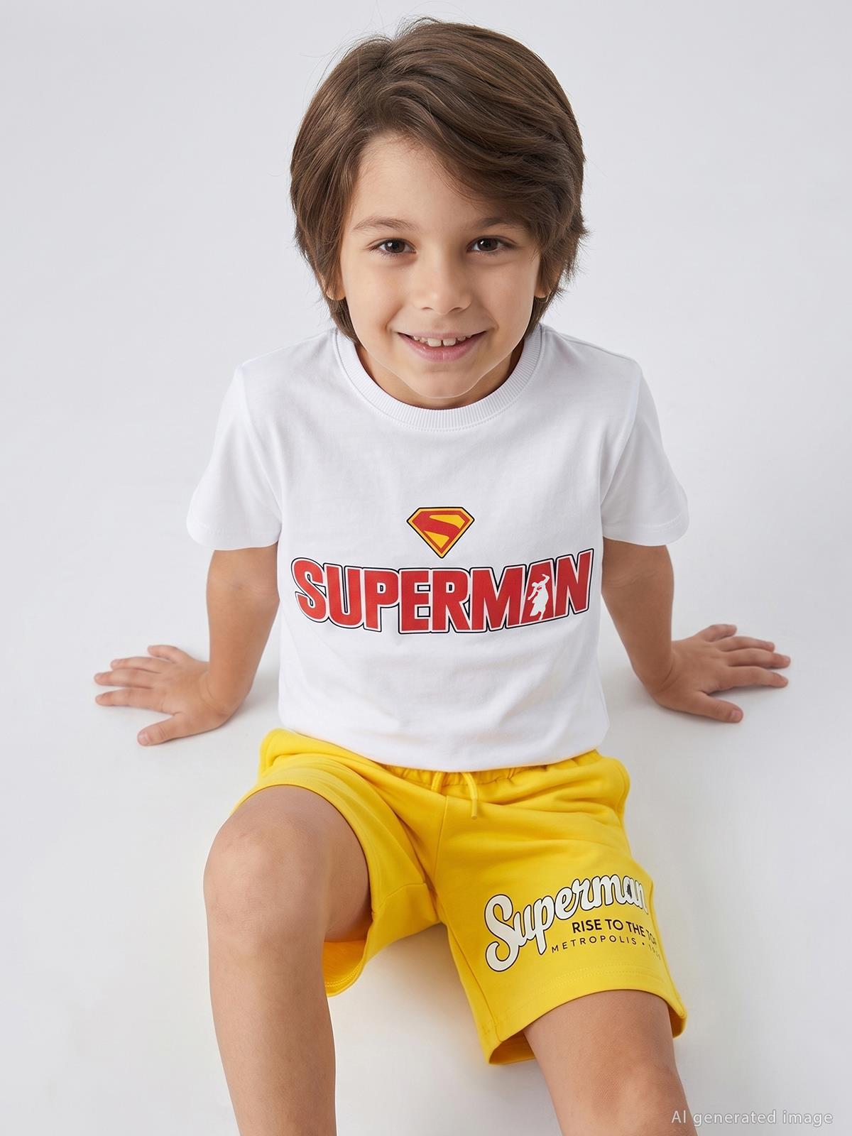 Süperman Baskılı 10-13 Yaş Tişört - Beyaz