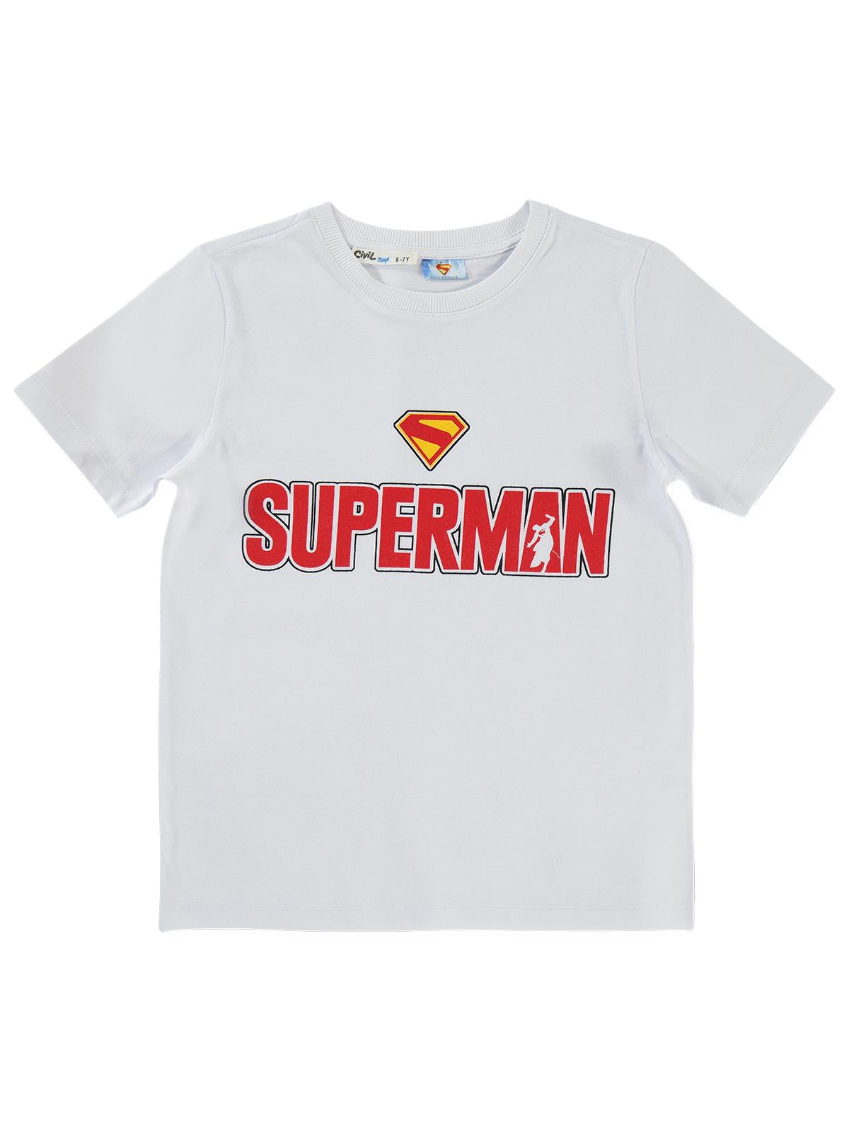 Süperman Baskılı 10-13 Yaş Tişört - Beyaz