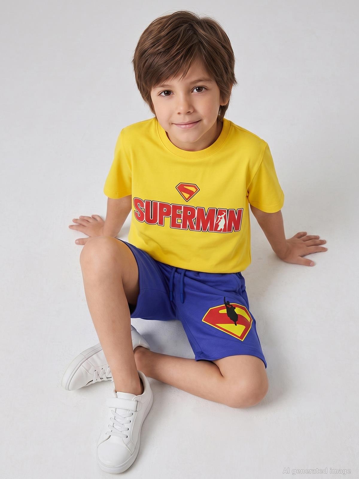 Süperman Logolu 10-13 Yaş Kapri - Mavi