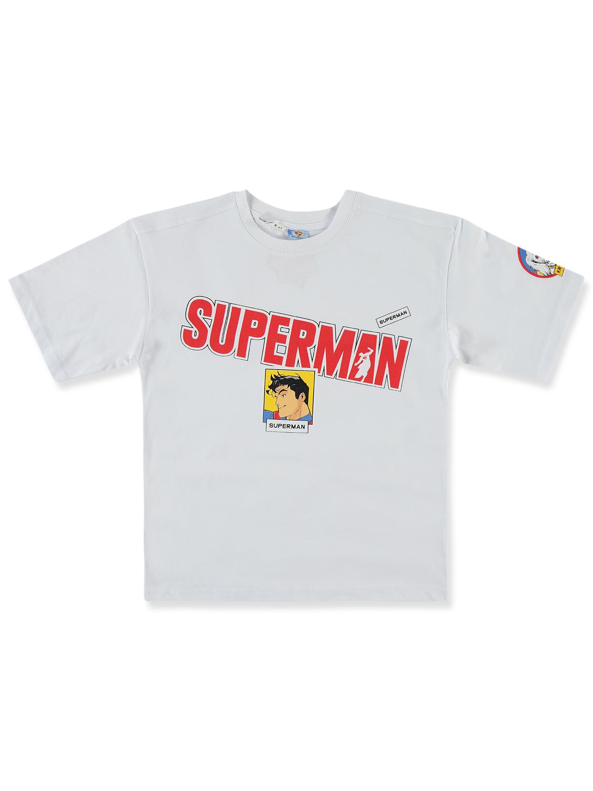 Süperman Baskılı 10-13 Yaş Tişört - Beyaz