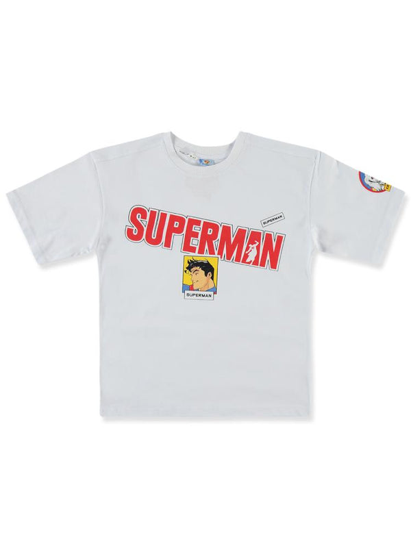 Süperman Baskılı 10-13 Yaş Tişört - Beyaz