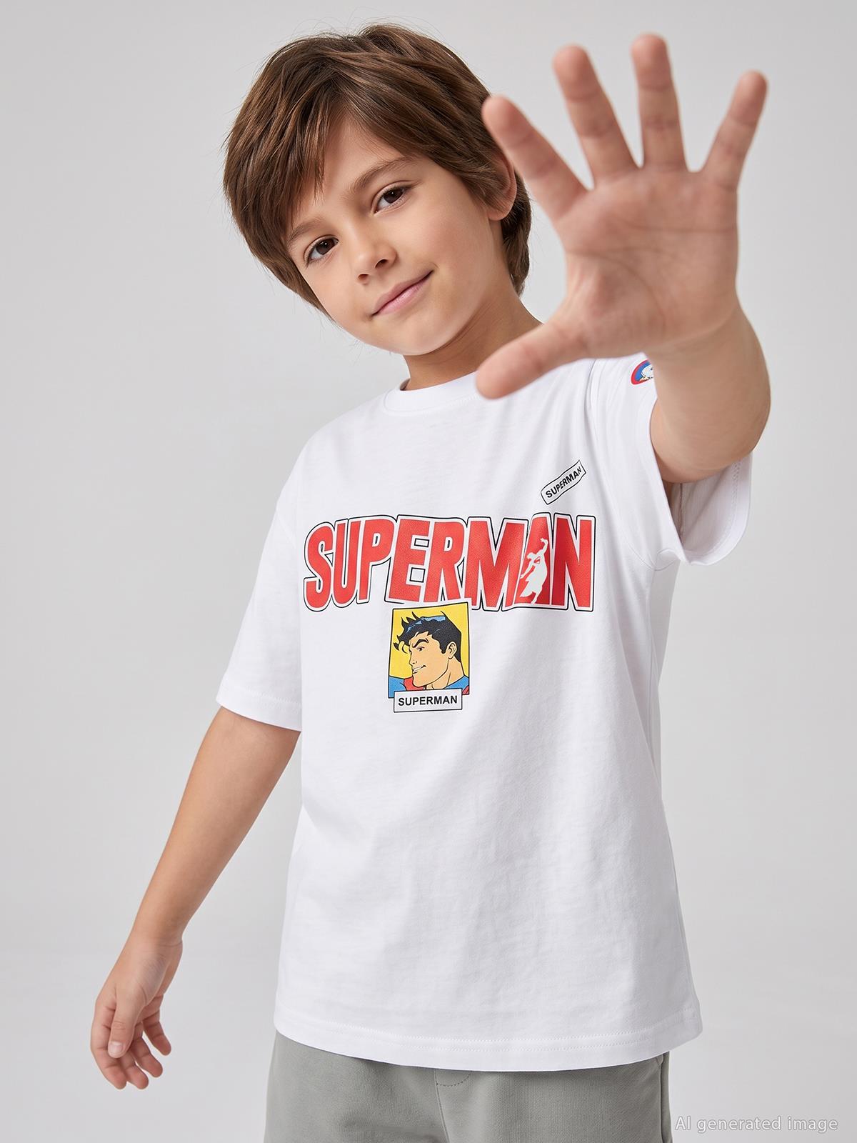 Süperman Baskılı 10-13 Yaş Tişört - Beyaz