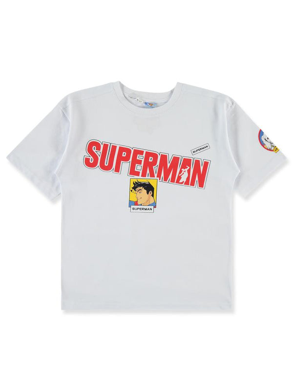 Süperman Baskılı 10-13 Yaş Tişört - Beyaz