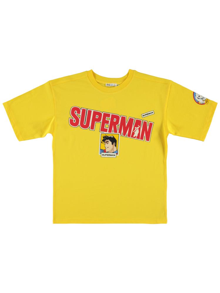 Süperman Baskılı 10-13 Yaş Tişört - Sarı