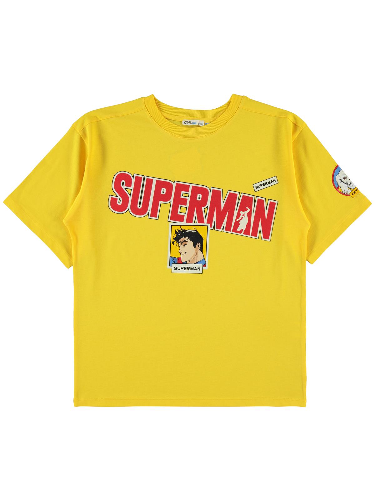 Süperman Baskılı 10-13 Yaş Tişört - Sarı