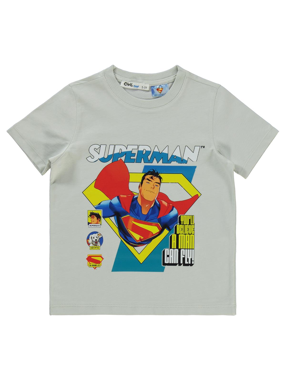 Süperman Can Fly Baskılı 2-5 Yaş Tişört - Gri