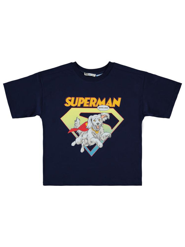Süperman Krypto Baskılı 6-9 Yaş Tişört - Lacivert