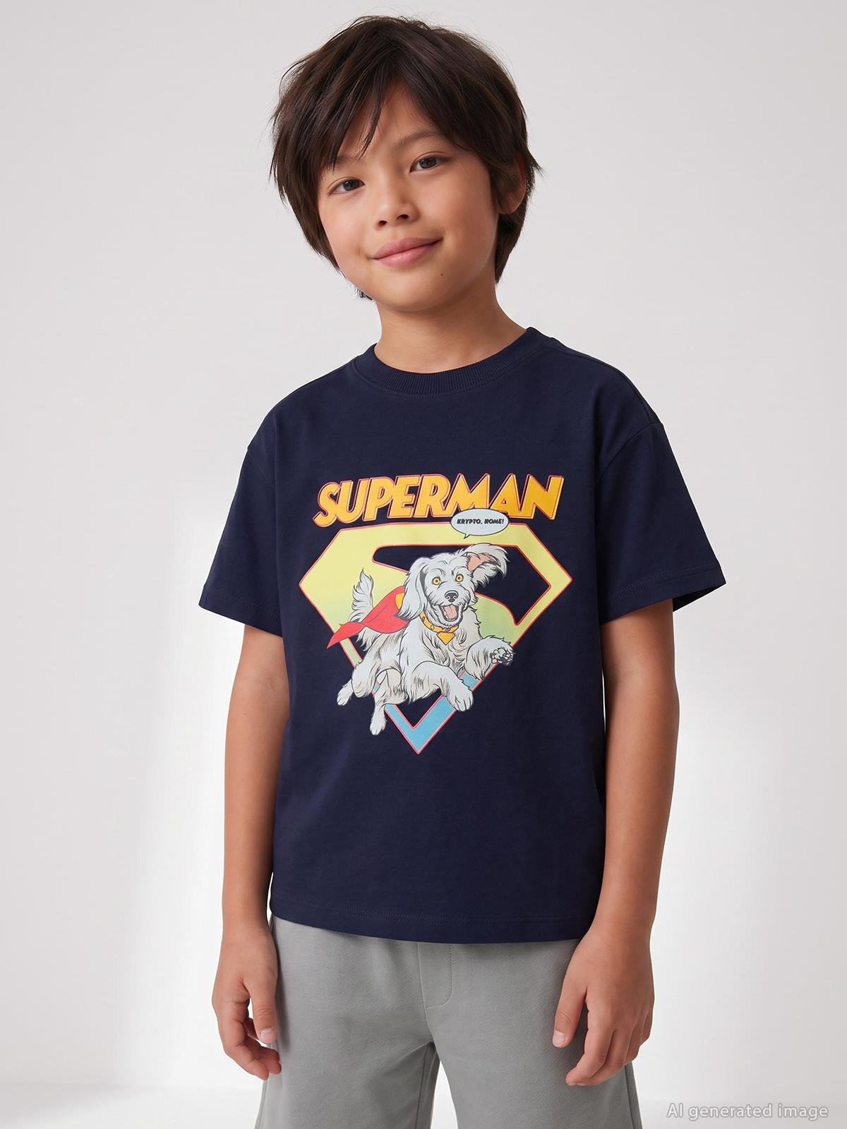 Süperman Krypto Baskılı 6-9 Yaş Tişört - Lacivert