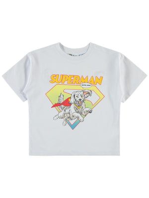 Süperman Krypto Baskılı 6-9 Yaş Tişört - Beyaz