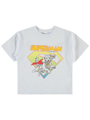 Süperman Krypto Baskılı 6-9 Yaş Tişört - Beyaz
