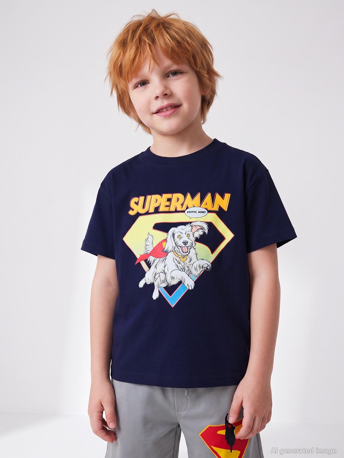 Süperman Krypto Baskılı 2-5 Yaş Tişört - Lacivert