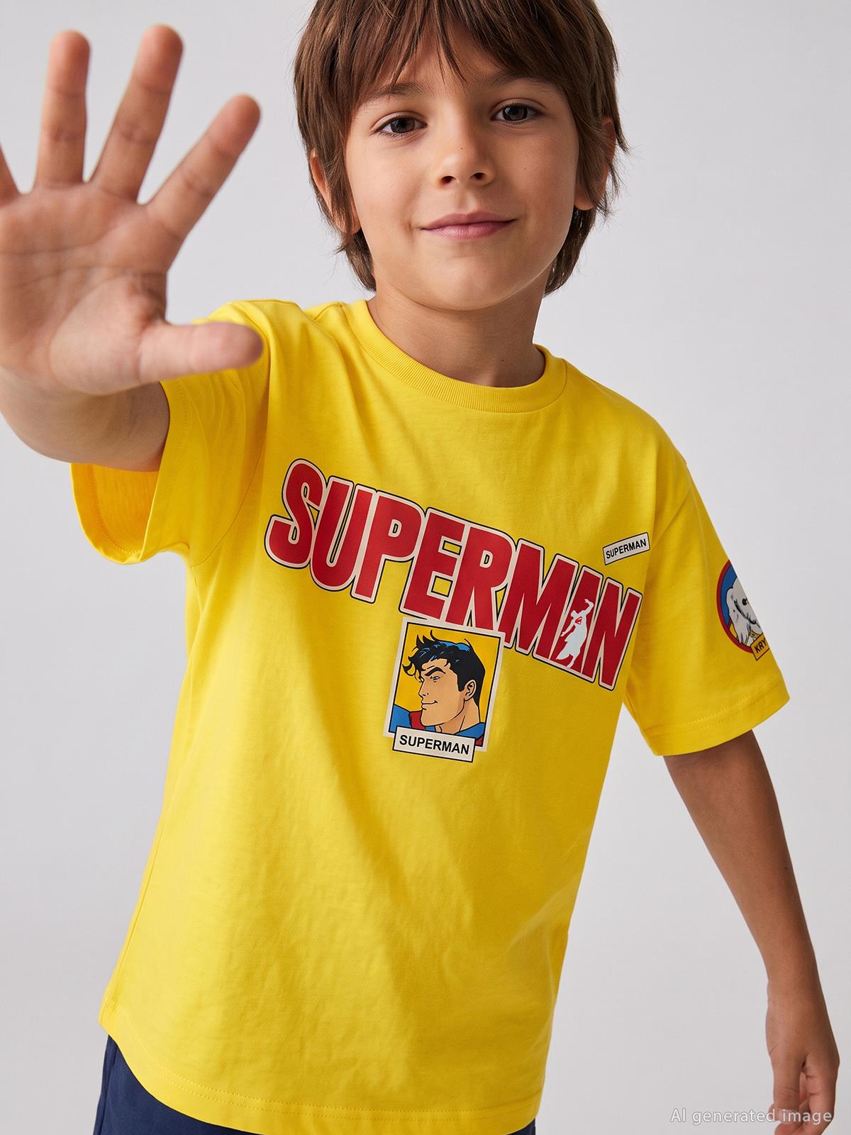Süperman Baskılı 6-9 Yaş Tişört - Sarı