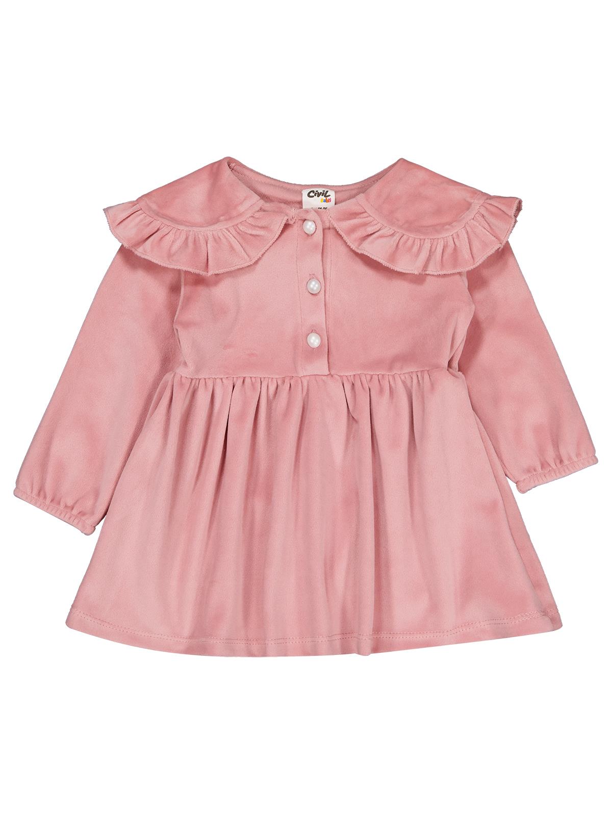 Civil Baby Eteği Büzgülü 6-18 Ay Jile ve Elbise - Pembe