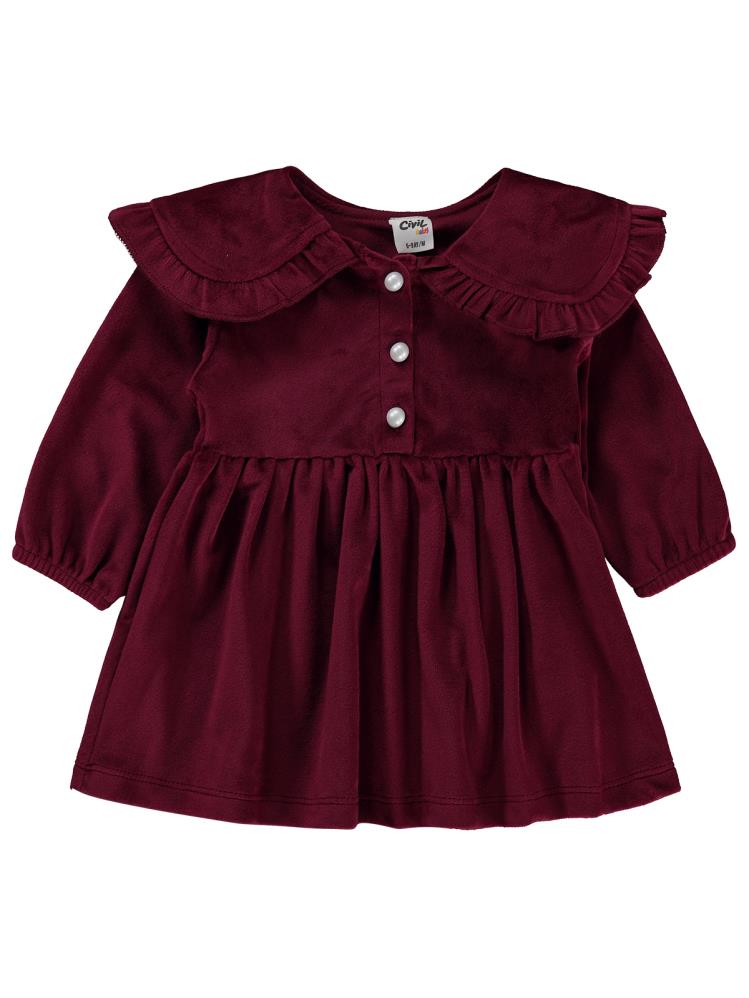 Civil Baby Eteği Büzgülü 6-18 Ay Jile ve Elbise - Bordo