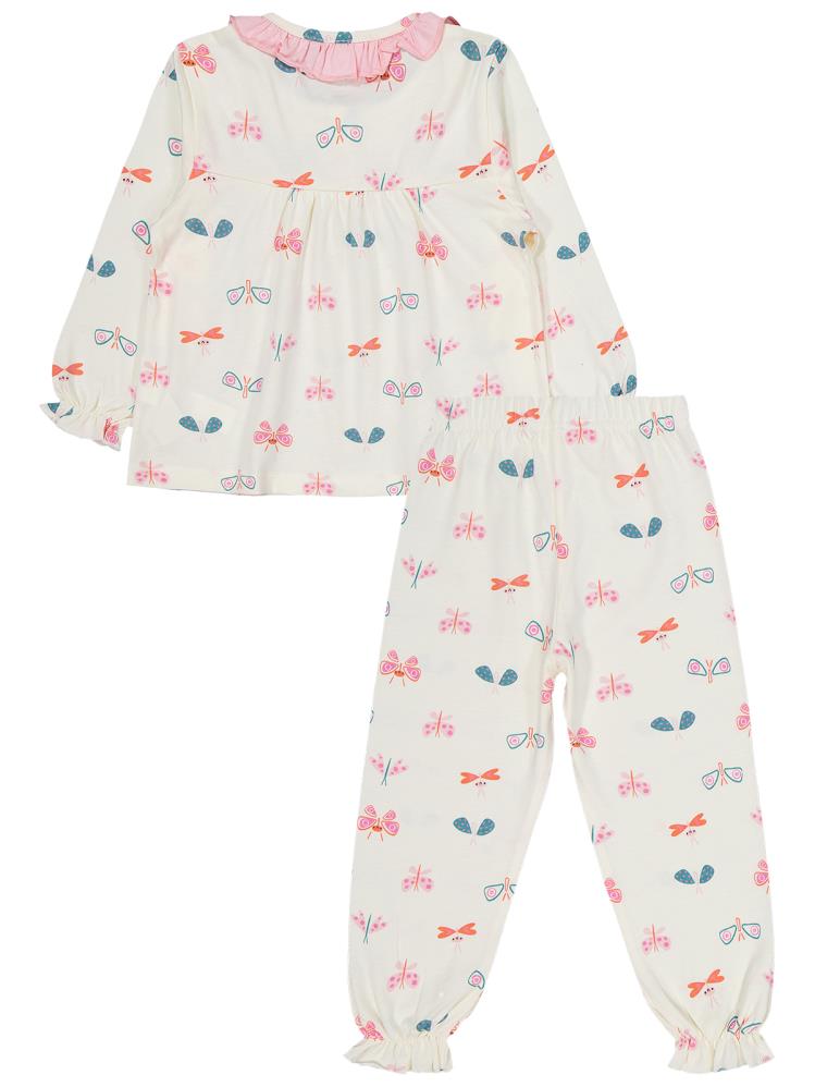 Civil Girls Renkli Kelebek 2-5 Yaş Pijama Takımı - Ekru