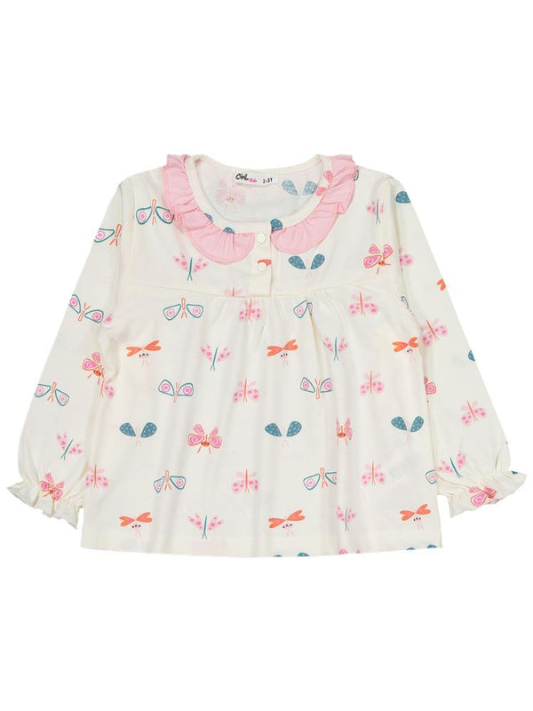 Civil Girls Renkli Kelebek 2-5 Yaş Pijama Takımı - Ekru