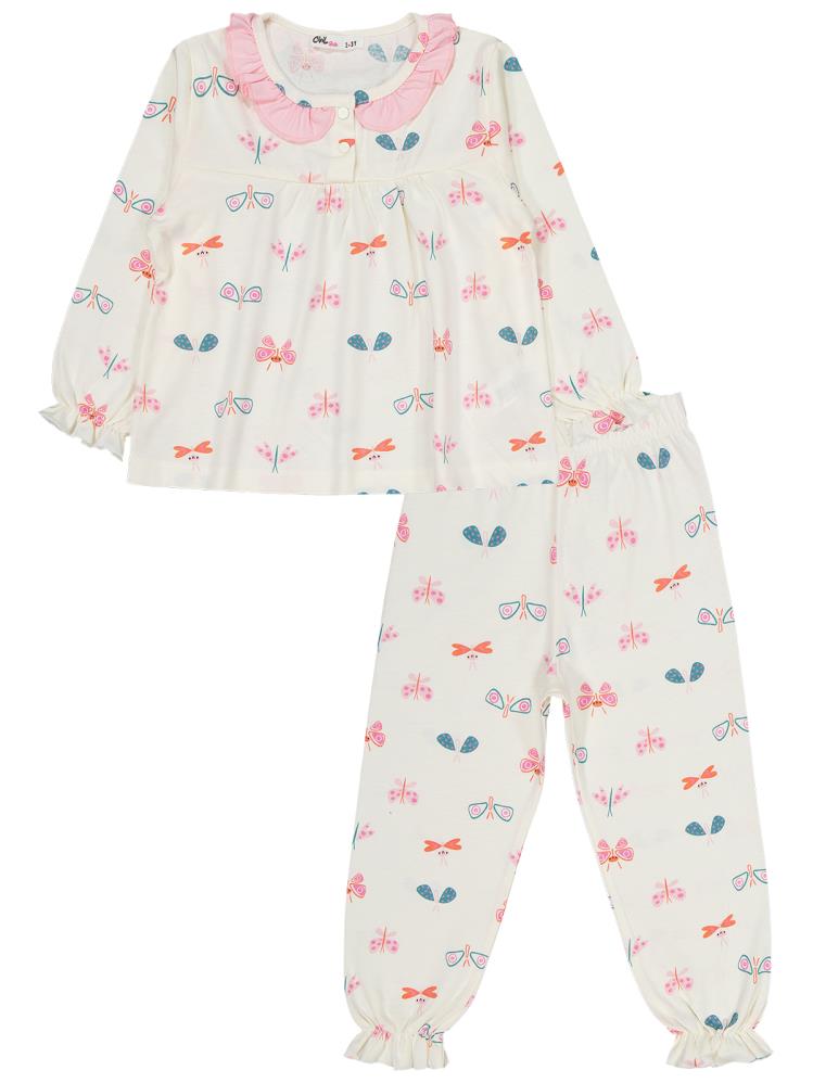 Civil Girls Renkli Kelebek 2-5 Yaş Pijama Takımı - Ekru