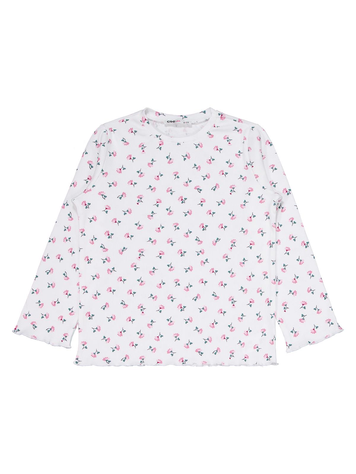 Civil Kız Çocuk Çiçek Desenli Pijama Takımı | Kaşkorse Uzun Kol | Okul Kreş ve Günlük Kullanım - Ekru