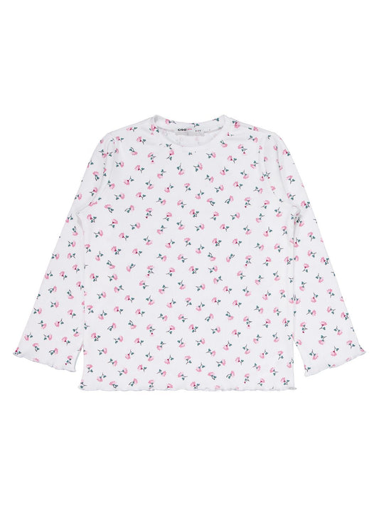 Civil Kız Çocuk Çiçek Desenli Pijama Takımı | Kaşkorse Uzun Kol | Okul Kreş ve Günlük Kullanım - Ekru