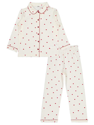 Civil Girls Kız Çocuk Kalpli 10-13 Yaş Pijama Takımı - Ekru