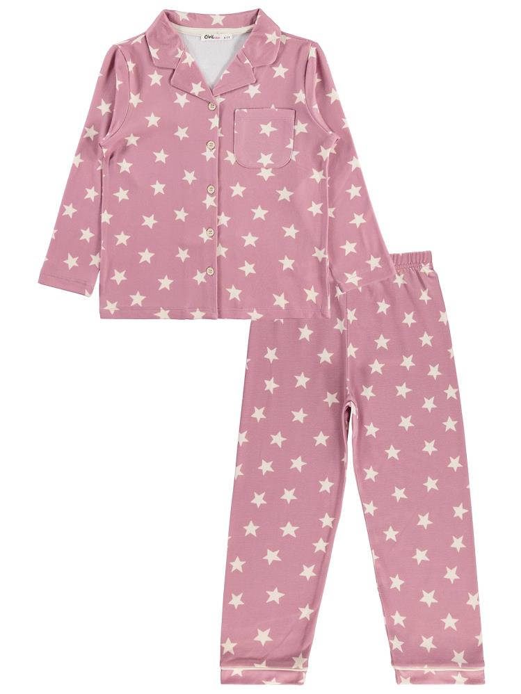 Civil Girls Yıldızlı 10-13 Yaş Pijama Takımı - Pembe