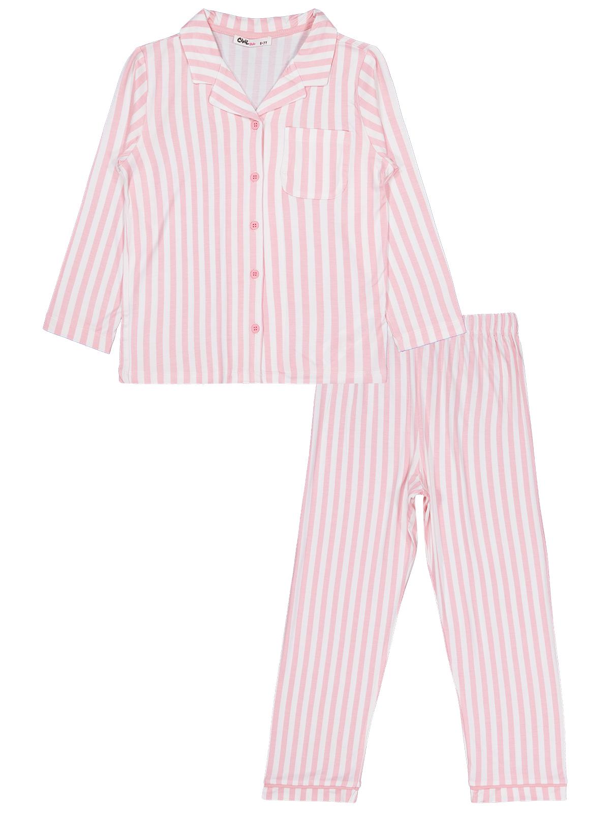 Civil Girls Çizgili 10-13 Yaş Pijama Takımı - Pembe