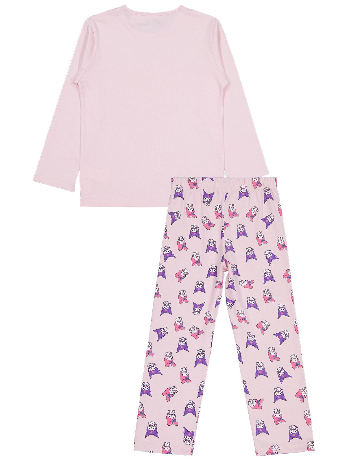 Kuromi Pijama Takımı | Süprem Uzun Kol Bisiklet Yaka Baskılı | Okul Kreş ve Günlük Kullanım - Pembe